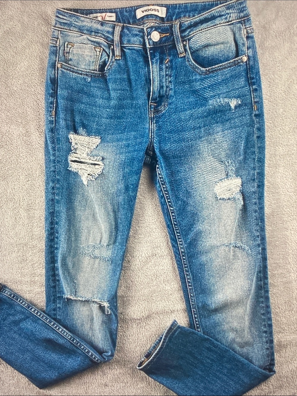 Vigoss Women's Distressed Medium Blue Skinny Jeans